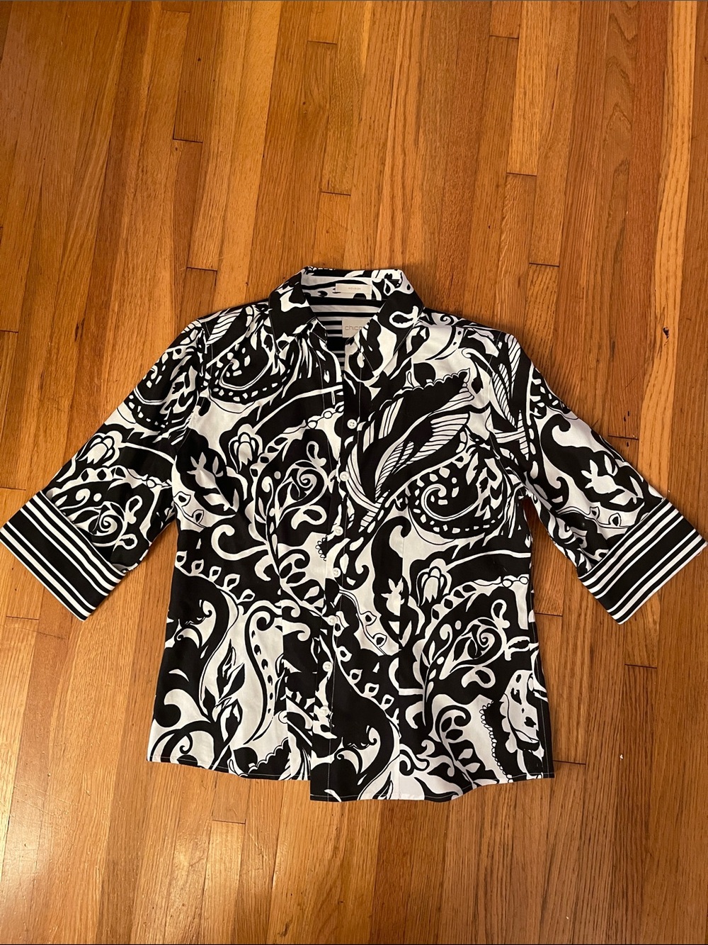 Chico's Black and White Swirl Button-Down Shirt